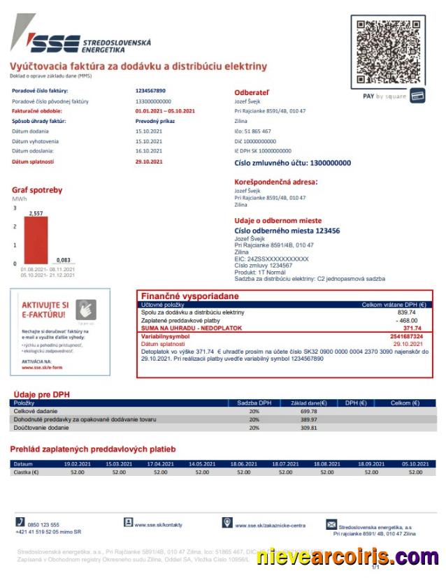 Slovakia Stredoslovenka Energetika utility bill
